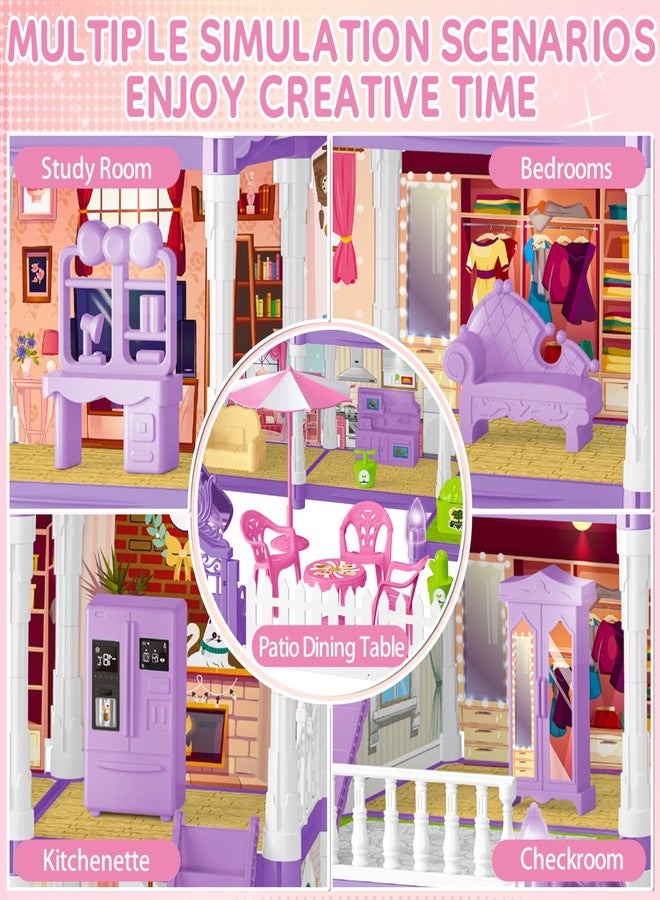 Seifar Doll House Playset for Kids Girls, 4 Storey, 13 Rooms, 3 Dolls & 2 Puppies, Furniture & Accessories for 5,6,7,8 Year Old Girls (Purple) - Image 4