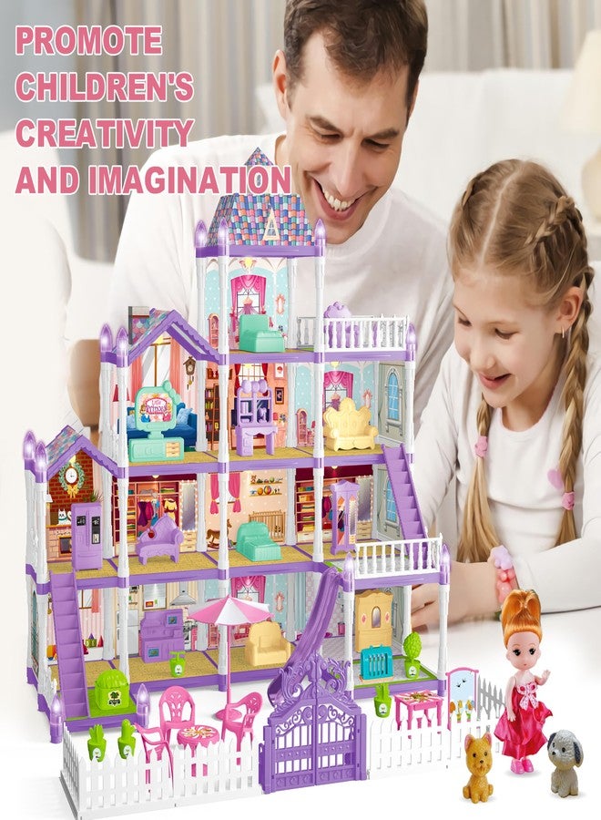 Seifar Doll House Playset for Kids Girls, 4 Storey, 13 Rooms, 3 Dolls & 2 Puppies, Furniture & Accessories for 5,6,7,8 Year Old Girls (Purple) - Image 5