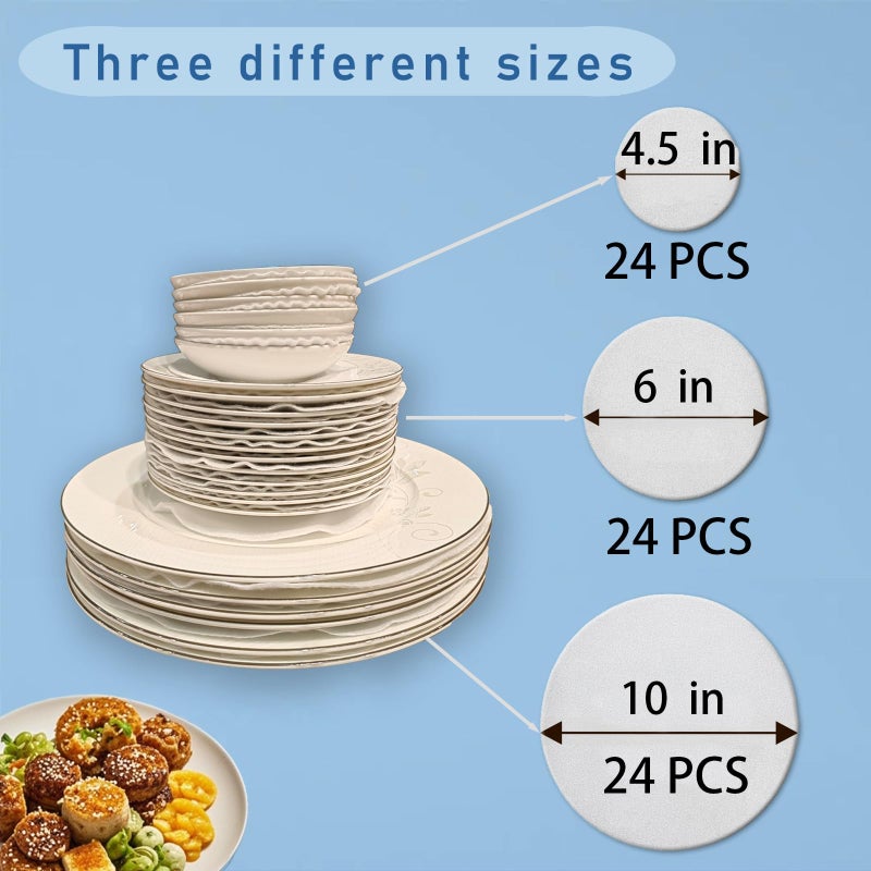 FCSTYODO Felt Plate Dividers, 72 PCS Soft Premium Plate Protectors for Stacking Cookware Storage, Washable & Reusable Separators Pads for Stacking & Protection, 24 Each of 10/6/4.5 inch - Image 3