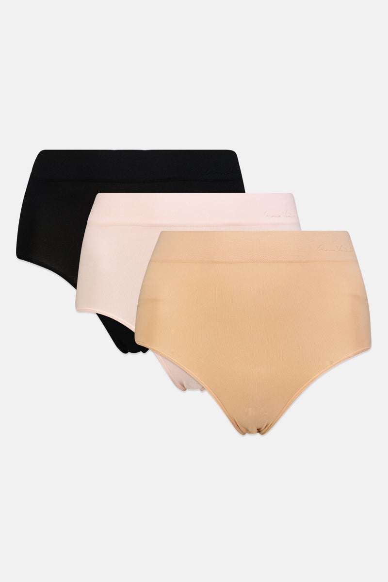 Gloria Vanderbilt Women 3 Pieces Brand Logo Seamless Brief, Multicolor - Image 1