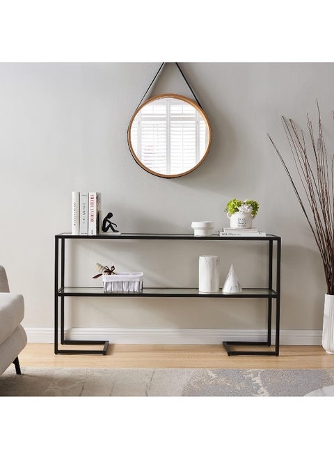 Hometaste Metal Console Table With Dual Shelves Elevate Your Space With Style And Functionality – Perfect Entryway And Living Room Accent Piece For Storage And Modern Elegance Black