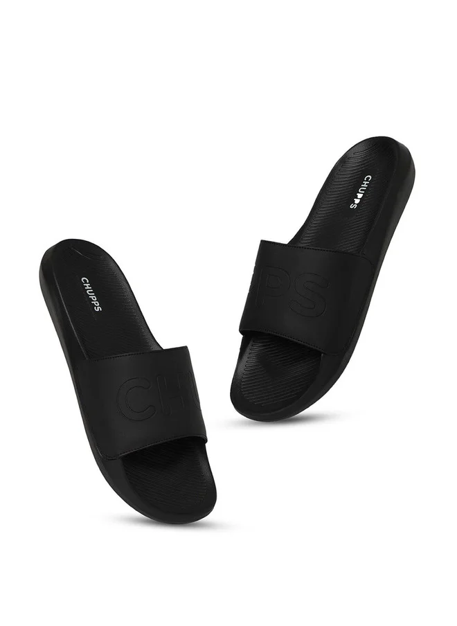 تشيبس Black Self Design Sliders for Men