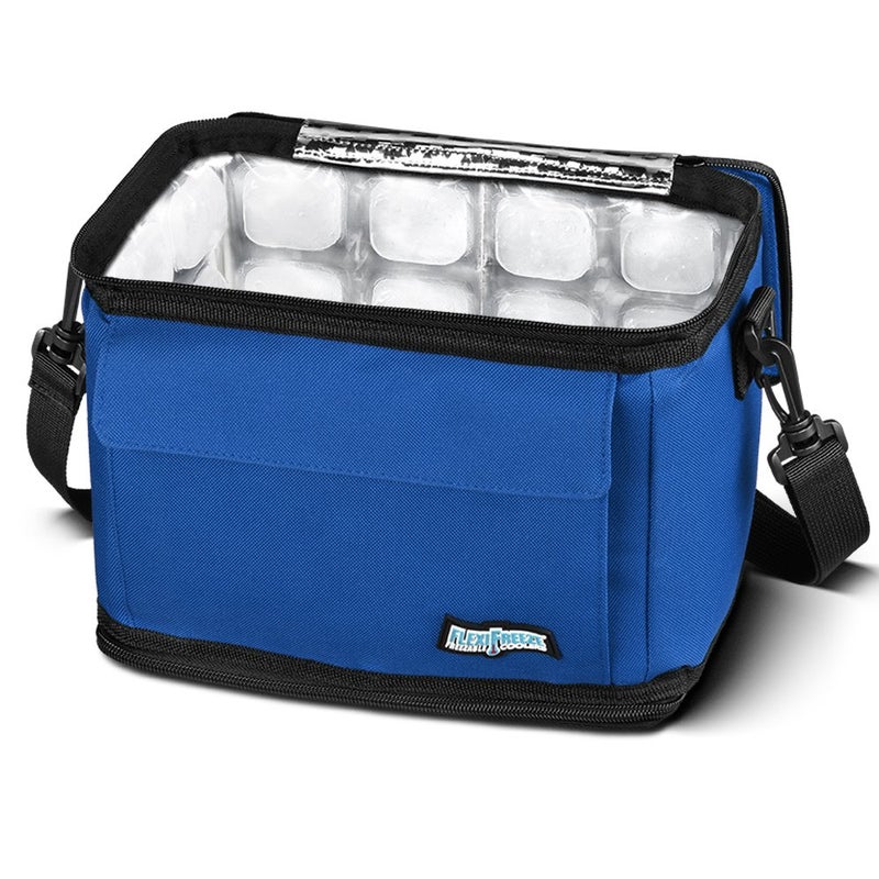 FlexiFreeze Refreezable Can Cooler Lunch Box Collapsible with Builtin Ice 9 Can Blue