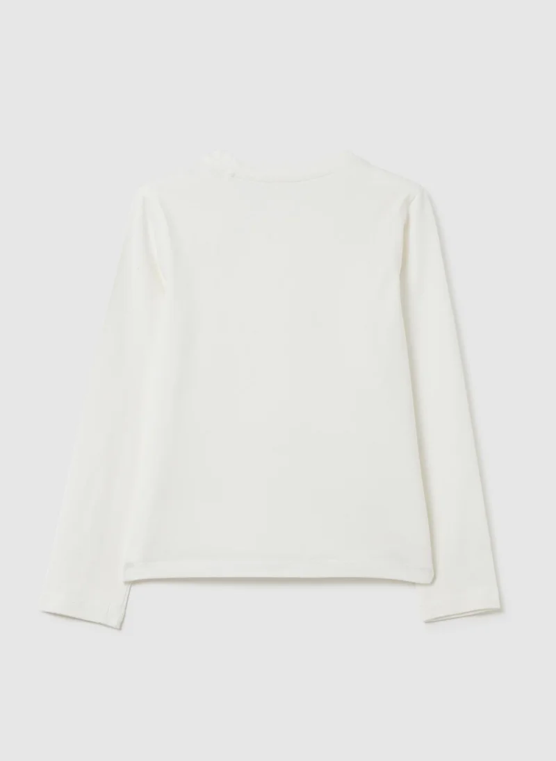 Ovs GIRLS' WHITE COTTON REGULAR FIT TOP WITH STRASS BOWS