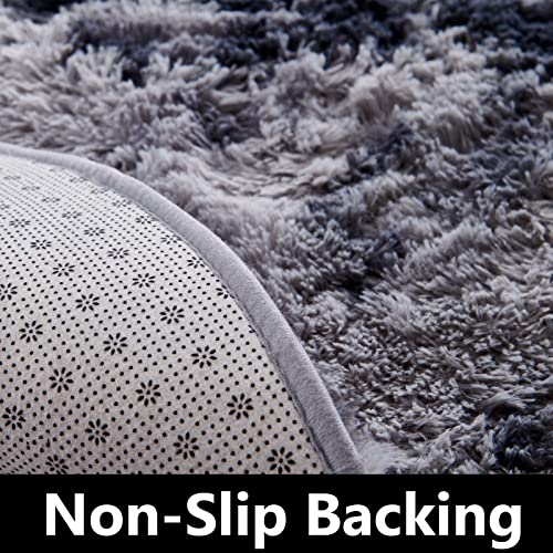 FJZFING Tie-Dyed Dark Grey Round Rug Ultra-Soft Plush Modern 5x5 Circle Area Rug for Kid's Bedroom, Fluffy Shag Circular Rug for Nursery Room, Non-Slip Tie-Dyed Dark Grey Rug for Teen's Room - Image 5