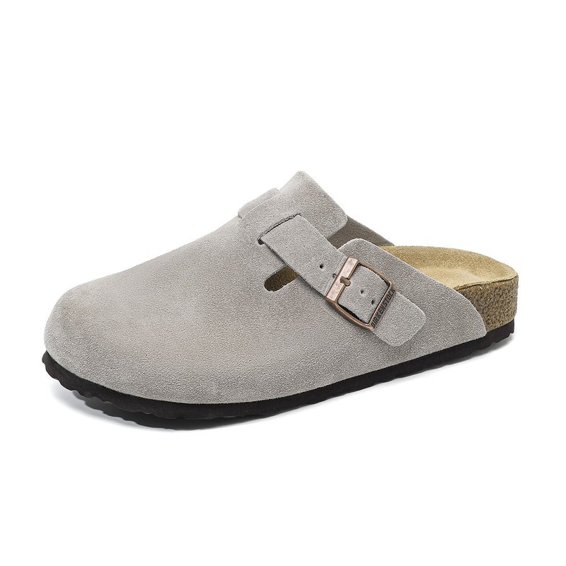 Waterproof Genuine Leather Cork Sole Slip-On Half Shoes for Adults, Unisex Closed-Toe Casual Loafers