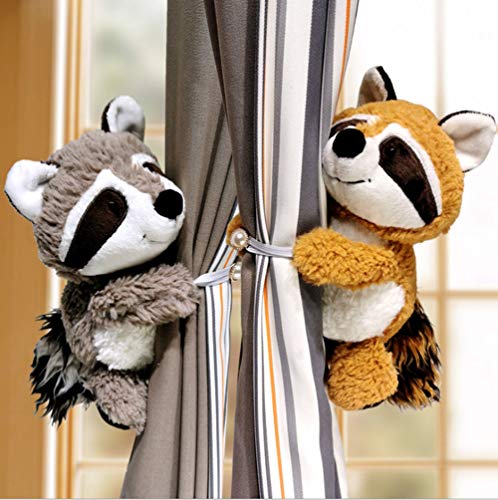 Cciphy 1 Pair Cartoon Curtain Tiebacks Raccoon Window Curtain Hook Curtain Clips Buckle Cute Animal Tieback Buckle Hook Fastener for Living Room Bedroom Curtain (Raccoons C) - Image 2