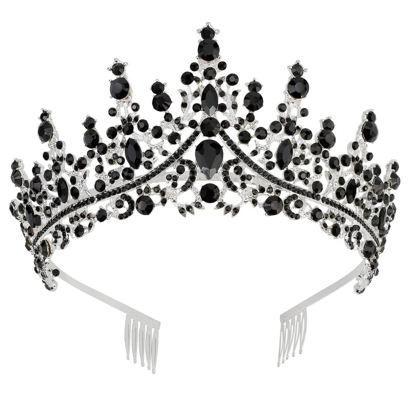 Cocide Black Crowns for Women Tiaras Girls Silver Crystal Rhinestones Queen Crown Princess Tiara Party Wedding Bridal Halloween Costume Cosplay Bridesmaids Accessories, Black, Comb type - Image 1