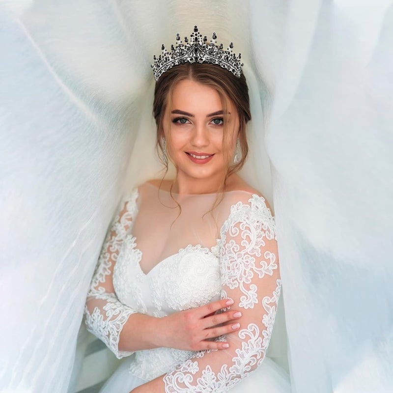 Cocide Black Crowns for Women Tiaras Girls Silver Crystal Rhinestones Queen Crown Princess Tiara Party Wedding Bridal Halloween Costume Cosplay Bridesmaids Accessories, Black, Comb type - Image 5