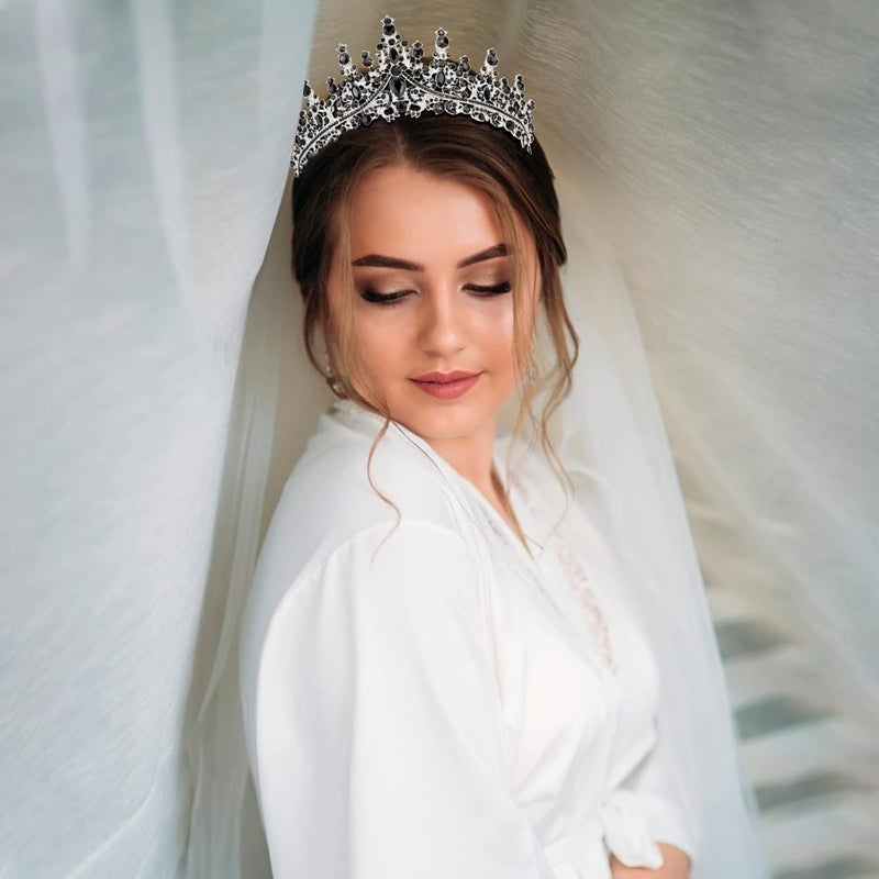 Cocide Black Crowns for Women Tiaras Girls Silver Crystal Rhinestones Queen Crown Princess Tiara Party Wedding Bridal Halloween Costume Cosplay Bridesmaids Accessories, Black, Comb type - Image 4