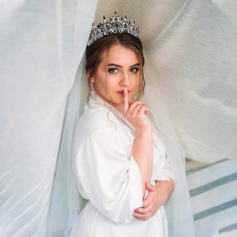 Cocide Black Crowns for Women Tiaras Girls Silver Crystal Rhinestones Queen Crown Princess Tiara Party Wedding Bridal Halloween Costume Cosplay Bridesmaids Accessories, Black, Comb type - Image 3