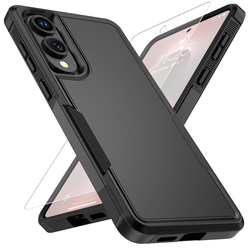 Vinve for Samsung Galaxy S25 Edge Case with HD Screen Protector, 10 FT Military Grade Drop Protection, Anti-Slip Breathable Design, Air Cushion Full-Body Protection Phone Case, Black - Image 1