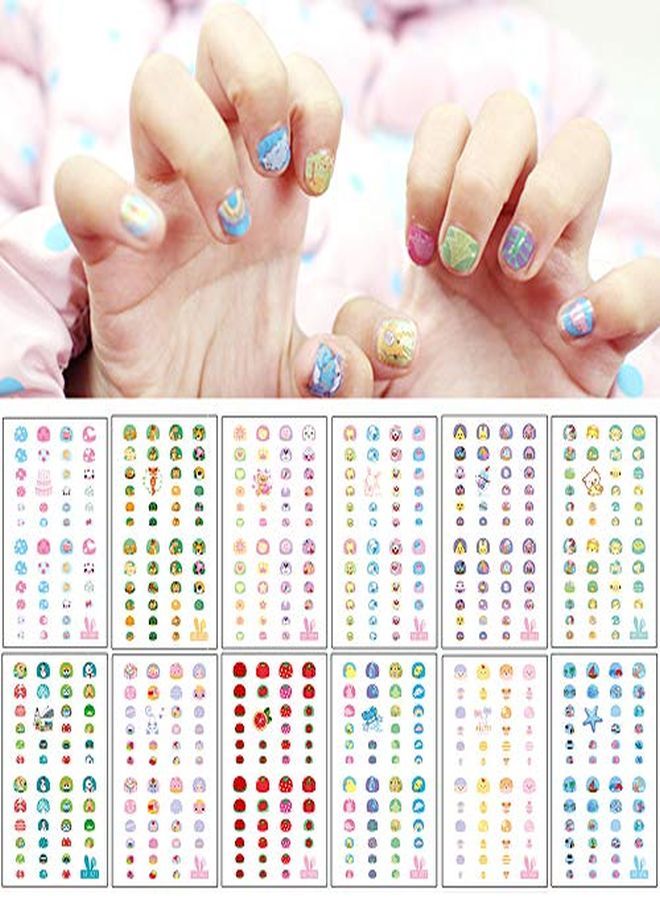 EBANKU Self Adhesive Nail Art Stickers For Kids With Nail File, 12 Sheets 3D Fruits Moon Crowns Rainbow Ice Cream Animals Lovely Nail Stickers Decals Wraps For Girls Kids Holiday Nail Art Decals - Image 1