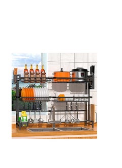 YOMYM Dish Drying Rack Over Sink,YOMYM Retractable Double Layer Drainer Shelf - Rust Resistant Carbon Steel Frame with Removable Utensil Holder -Space Save Must Have (Black, 39 inch)  - Image 3