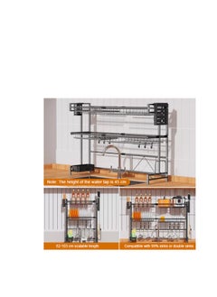YOMYM Dish Drying Rack Over Sink,YOMYM Retractable Double Layer Drainer Shelf - Rust Resistant Carbon Steel Frame with Removable Utensil Holder -Space Save Must Have (Black, 39 inch)  - Image 5