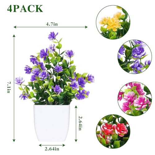 CEWOR Fake Flowers 4 Packs Artificial Plants Indoor Mini Eucalyptus Flowers Decorations for Spring Desk Wedding Bathroom Office Home Room Table Decor Indoor Outdoor - Image 3