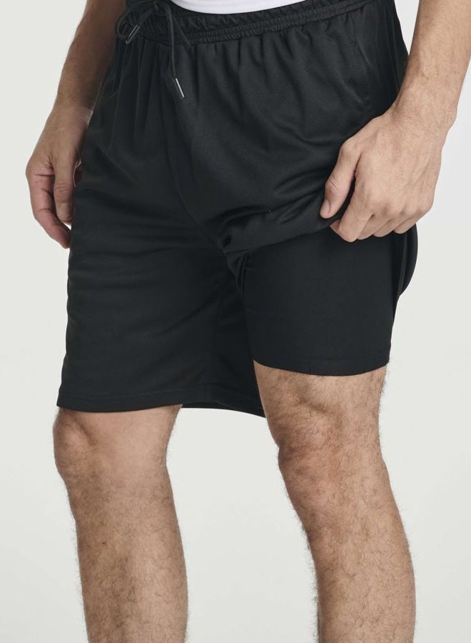 REALESSENTIALS 3 Pack Mens 2 in 1 Gym Shorts Workout Running Athletic Sport Spandex Underneath Compression Liner Exercise 7 Inch Pockets - Image 5
