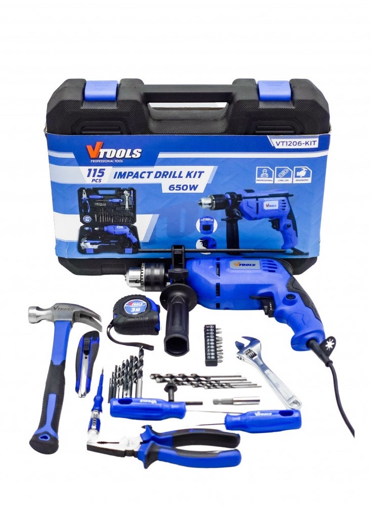VTOOLS 115 Piece 650 Watt Impact Drill Driver & Home Tool Set DIY Hand Tool Kits For Home Office Garden Portable Storage Case  - Image 5