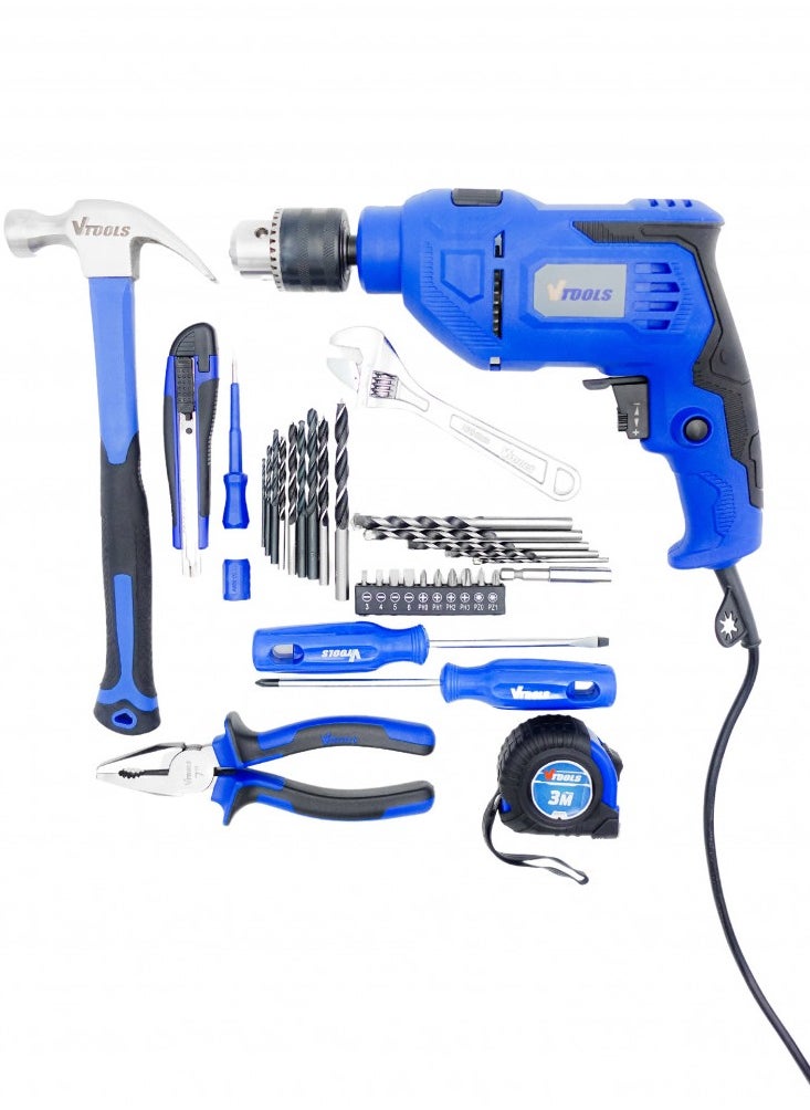 VTOOLS 115 Piece 650 Watt Impact Drill Driver & Home Tool Set DIY Hand Tool Kits For Home Office Garden Portable Storage Case  - Image 2