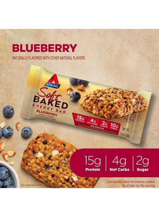Atkins Soft Baked Energy Bars, Blueberry, 15g Protein,2g Sugar, Excellent Source of Fiber, Low Carb, 4 Packs (5 Bars Each)