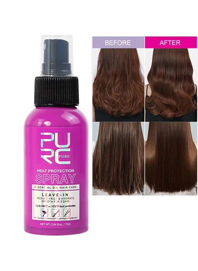 PURC Heat Protection Spray for Hair Reduce Frizz Hydrate Smooth Hair for 3 Days Heat Protection Up to 240°C+ 470°F for Curling Perming Blow Dry Leave in Essential Oil Heat Protection Spray 75ml - Image 1