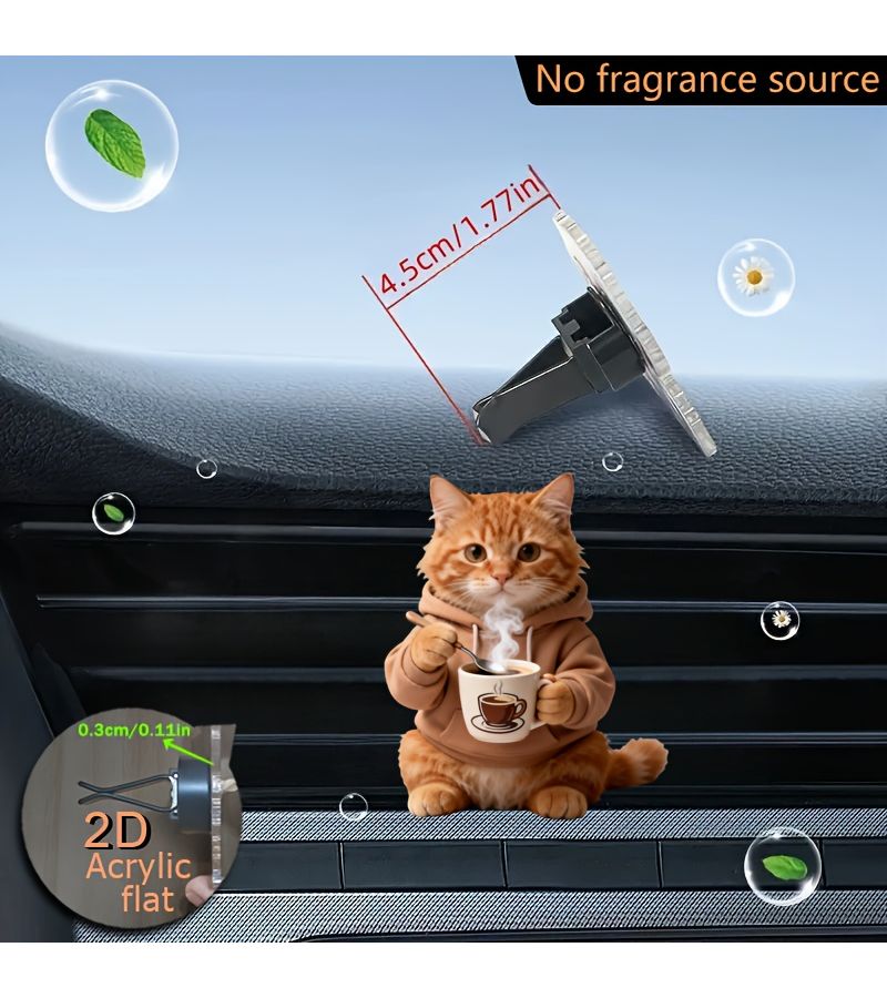 2D Flat Acrylic Car Air Vent Decoration 1pc Cute Orange Cat Drinking Hot Coffee Pattern Fashionable Air Freshener Lightweight Adorable Car Interior Decor Pet Themed - Image 3