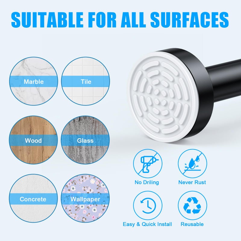 TEECK Shower Curtain Rod, 27-76 inch Adjustable Spring Tension Curtain Rod, Never Rust Anti-Slip Shower Curtain Rod for Bathroom, No Drilling, Never Collapse, Easy to Use, Black - Image 5