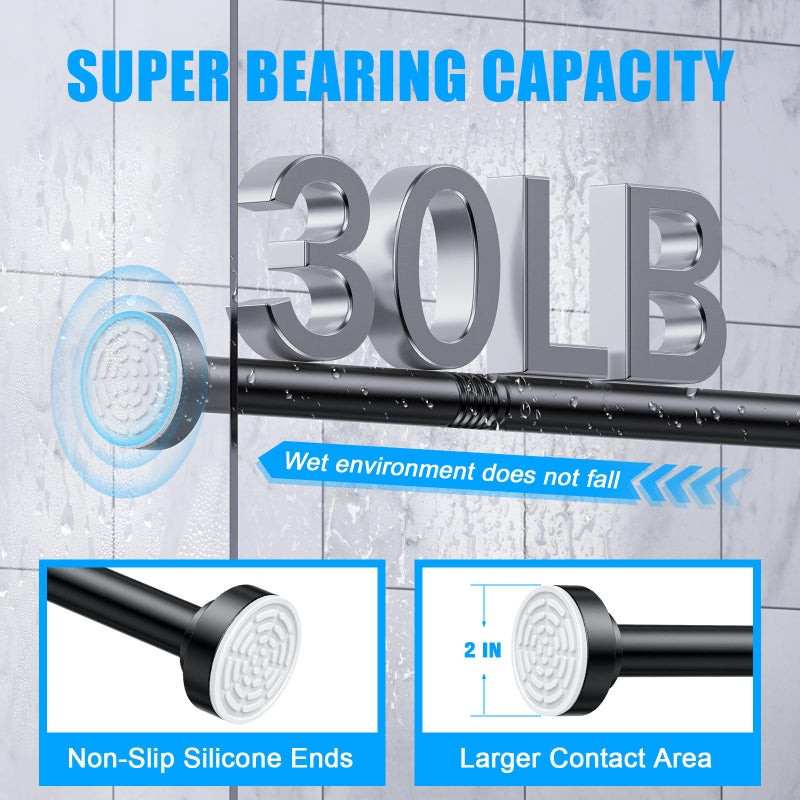 TEECK Shower Curtain Rod, 27-76 inch Adjustable Spring Tension Curtain Rod, Never Rust Anti-Slip Shower Curtain Rod for Bathroom, No Drilling, Never Collapse, Easy to Use, Black - Image 3