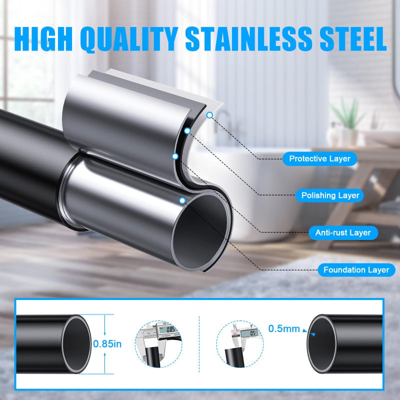 TEECK Shower Curtain Rod, 27-76 inch Adjustable Spring Tension Curtain Rod, Never Rust Anti-Slip Shower Curtain Rod for Bathroom, No Drilling, Never Collapse, Easy to Use, Black - Image 4