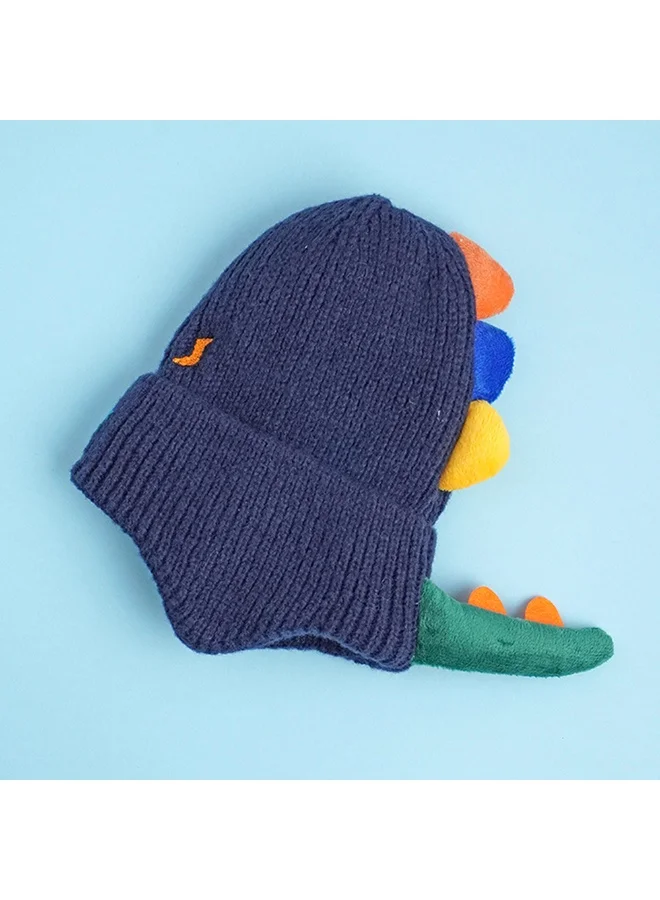 LITTLE SURPRISE BOX Navy 3D Head And Tail Knitten Woolen Winter Cap & Beanie