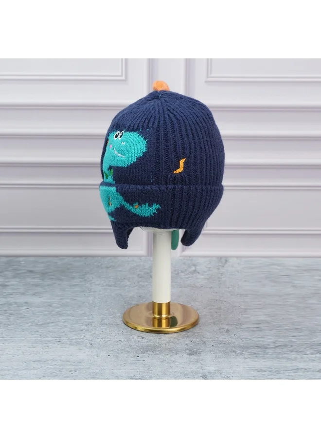 LITTLE SURPRISE BOX Navy 3D Head And Tail Knitten Woolen Winter Cap & Beanie