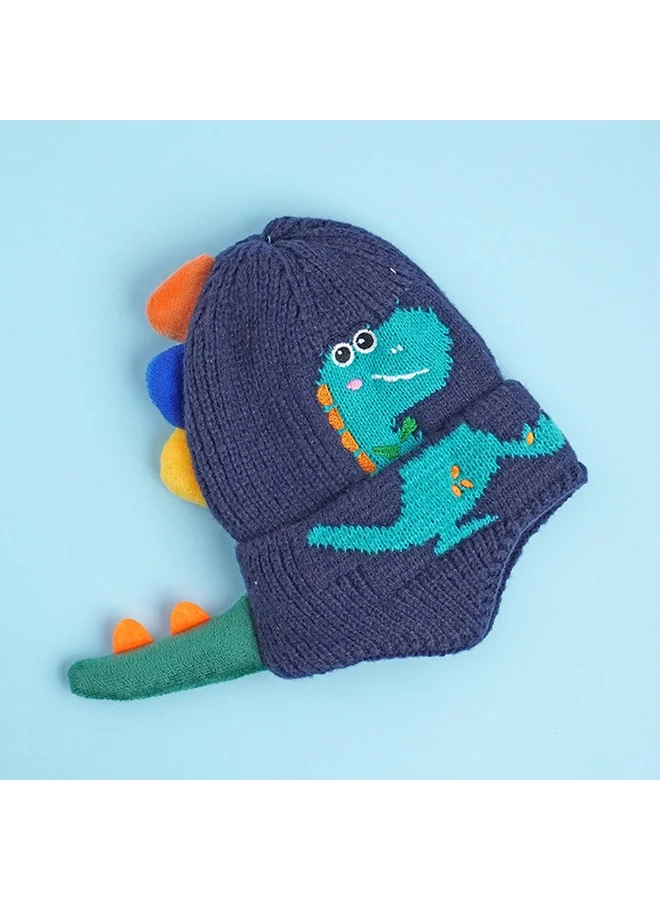 LITTLE SURPRISE BOX Navy 3D Head And Tail Knitten Woolen Winter Cap & Beanie