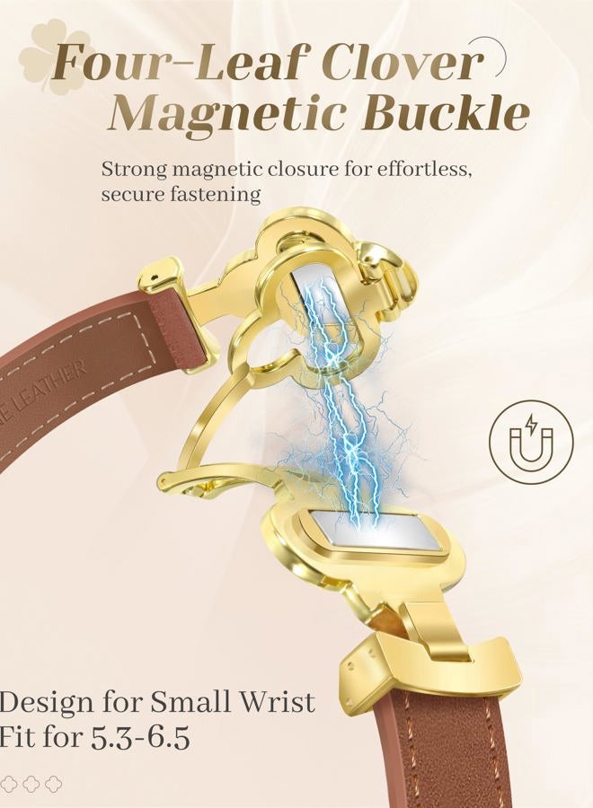 MOINSPIRE Designer Slim Leather Bands Compatible with Apple Watch Band 38mm 40mm 41mm 42mm(S10)for women, Four-Leaf Clover Cute Dressy Magnetic watch bands for iwatch Series Ultra/SE/9/8/7/6/5/4/3/2/1 - Image 2