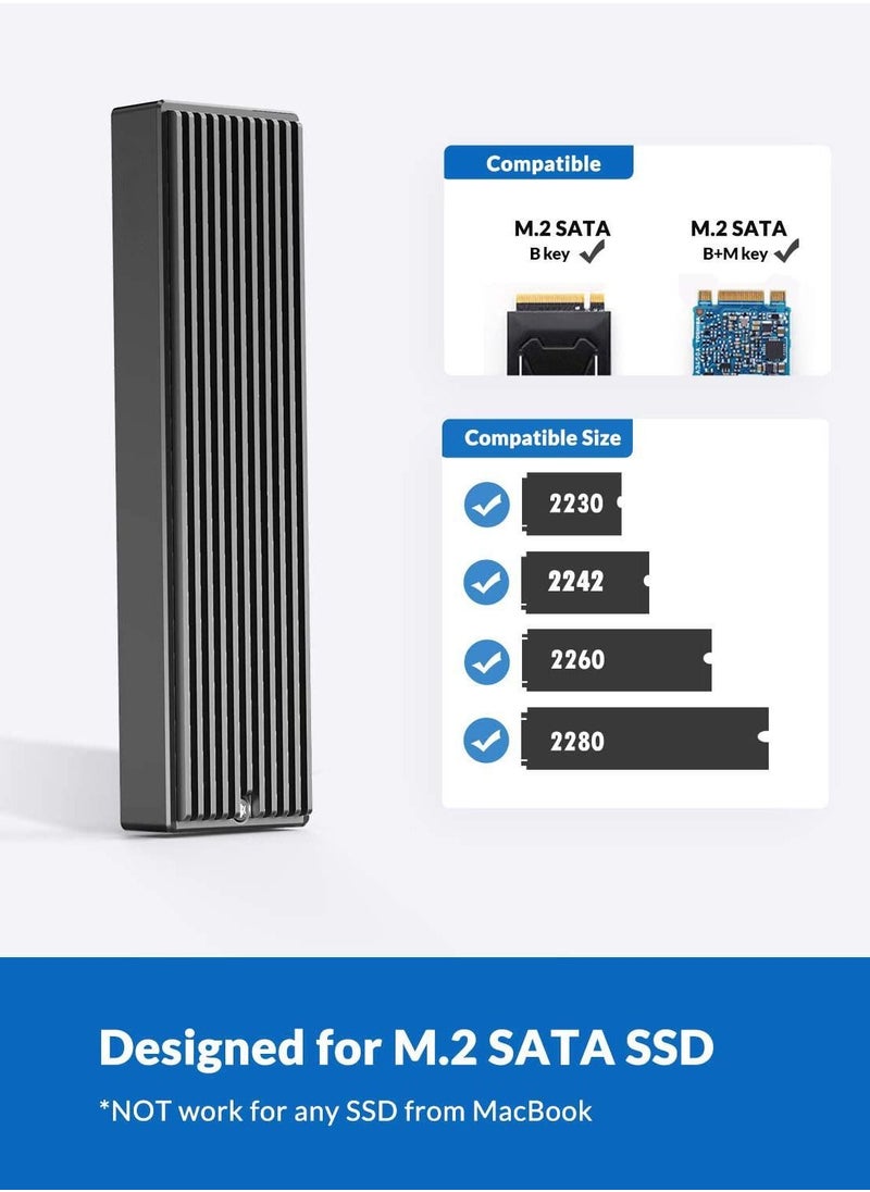Generic - M.2 SATA B+M/B Key SSD Enclosure USB 3.1 Type C 5Gbps External Solid State Enclosure Adapter for 2280/2260/2242/2230 M.2 NGFF SSD 4TB Max NOT Supoort PCIe NVMe/AHCI M.2 SSD -M2PF - Image 1