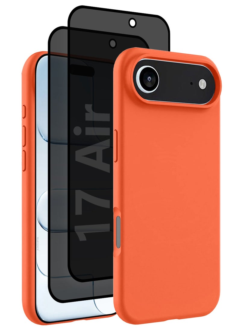 CATANES 3Packs Liquid Silicone Protective Phone Case for iPhone 17 Air , Soft Anti-Scratch Microfiber Lining Utra Slim Drop Protection Phone Cover with Two Privacy Screen Protectors - Cosmic Orange - Image 1