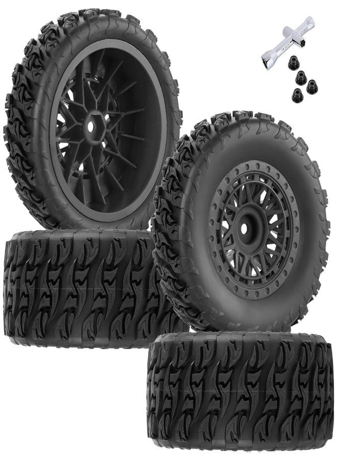 ARRCat RC 12mm Hex Short Course Truck Wheels Tires for 1/10 Slash 4x4 BL-2S 2WD Red cat Blackout SC L0si SCT Team Associated SC10 HPI,RC Wheels and Tires with Foam Inserts(4Pcs),Black - Image 1