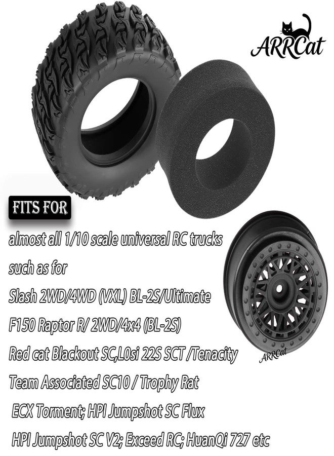 ARRCat RC 12mm Hex Short Course Truck Wheels Tires for 1/10 Slash 4x4 BL-2S 2WD Red cat Blackout SC L0si SCT Team Associated SC10 HPI,RC Wheels and Tires with Foam Inserts(4Pcs),Black - Image 2
