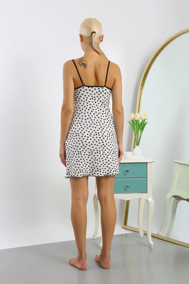 اكبينيز Women's Combed Cotton Patterned Rope Strap Nightgown 36714