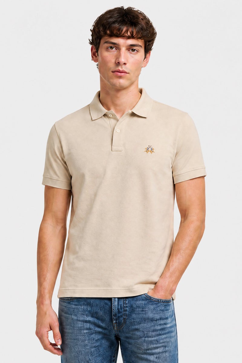 La Martina Men Regular Fit Embroidered Logo Short Sleeve Polo Shirt, Beige - Image 1