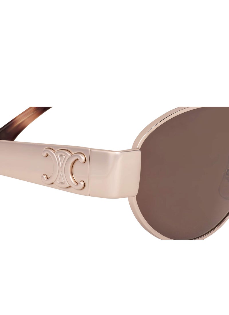 Celine - Celine Oval Triomphe Metal 01 Rose Gold Sunglasses CL40235U 28E - Image 1