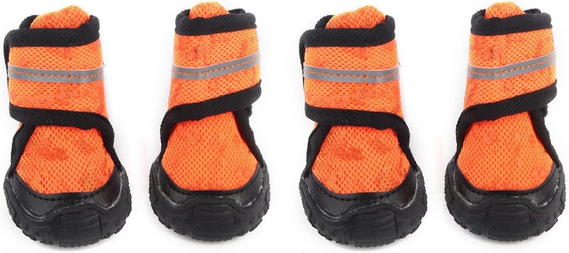 Orange Dog Shoes 4PCS Antislip Breathable Boots Reflective Straps Adjustable Zipper Size 90 - Image 1