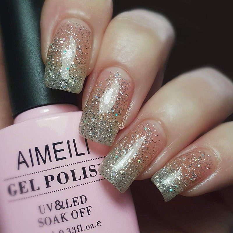 AIMEILI Soak Off U V LED Glitter Gel Nail Polish - Silver Glitter Explosion (023) 10ml - Image 2