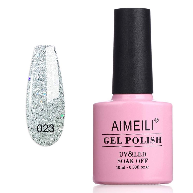 AIMEILI Soak Off U V LED Glitter Gel Nail Polish - Silver Glitter Explosion (023) 10ml - Image 1