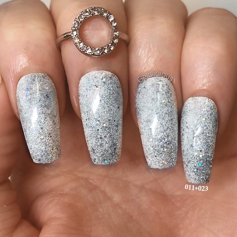 AIMEILI Soak Off U V LED Glitter Gel Nail Polish - Silver Glitter Explosion (023) 10ml - Image 5