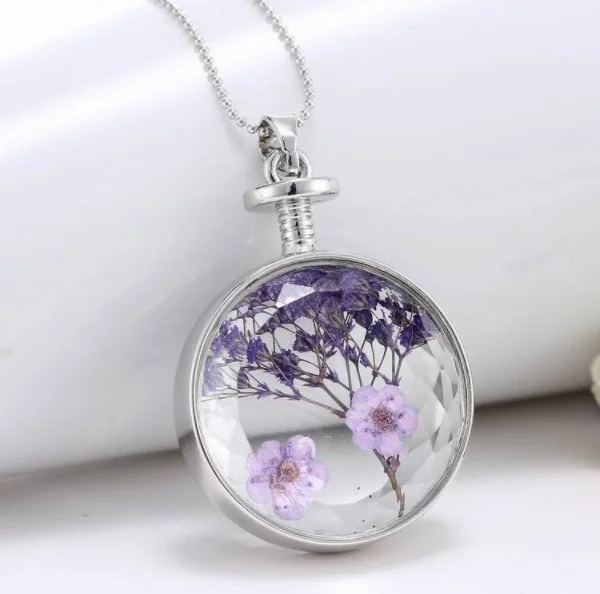 شافين Living Crystal Glass Dried Flower Necklace for Women Dr36