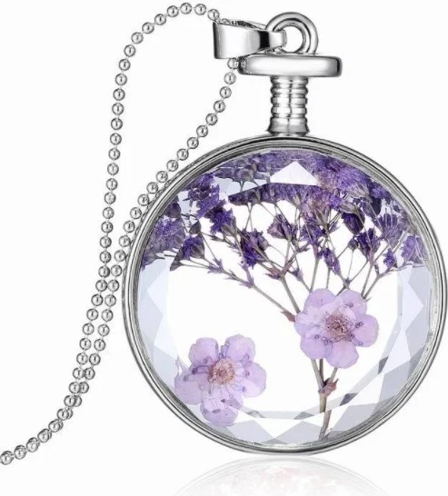 شافين Living Crystal Glass Dried Flower Necklace for Women Dr36