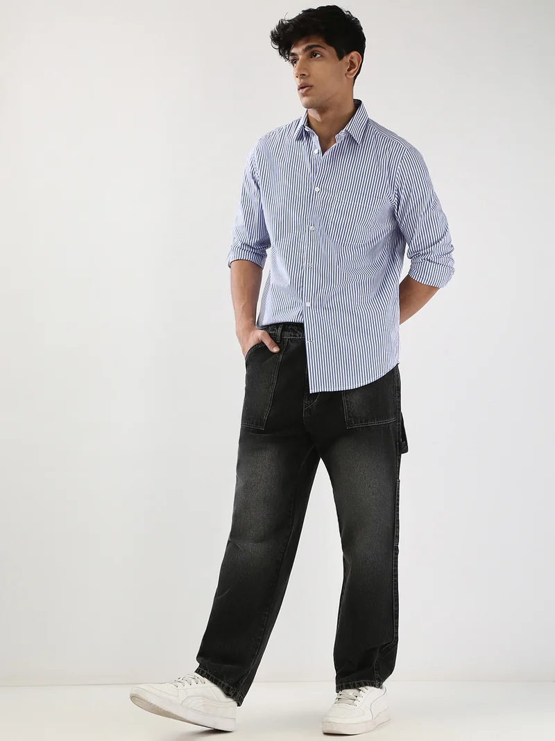 Urbano Fashion  Urbano Fashion Men's Black Loose Baggy Fit Cargo Carpenter Jeans with 6 Pockets Non-Stretchable  | Best Price UAE