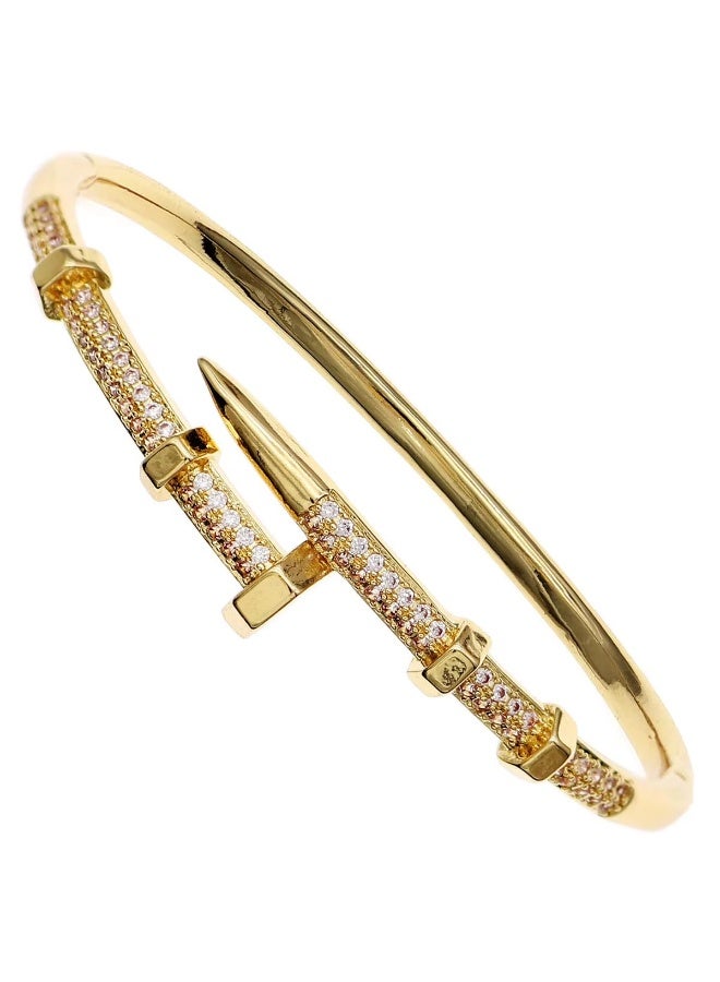 Nail Bangle Bracelet for Women 18K Gold Plated Cubic Zirconia Stones Titanium Steel Bracelet Jewelry Valentines Christmas Gifts - Image 1