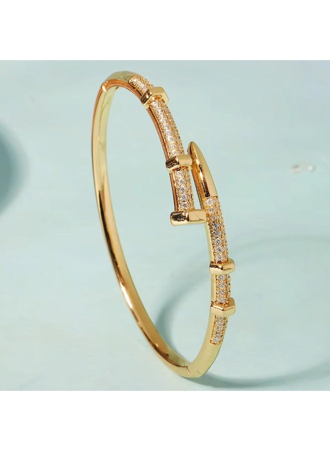 Nail Bangle Bracelet for Women 18K Gold Plated Cubic Zirconia Stones Titanium Steel Bracelet Jewelry Valentines Christmas Gifts - Image 3