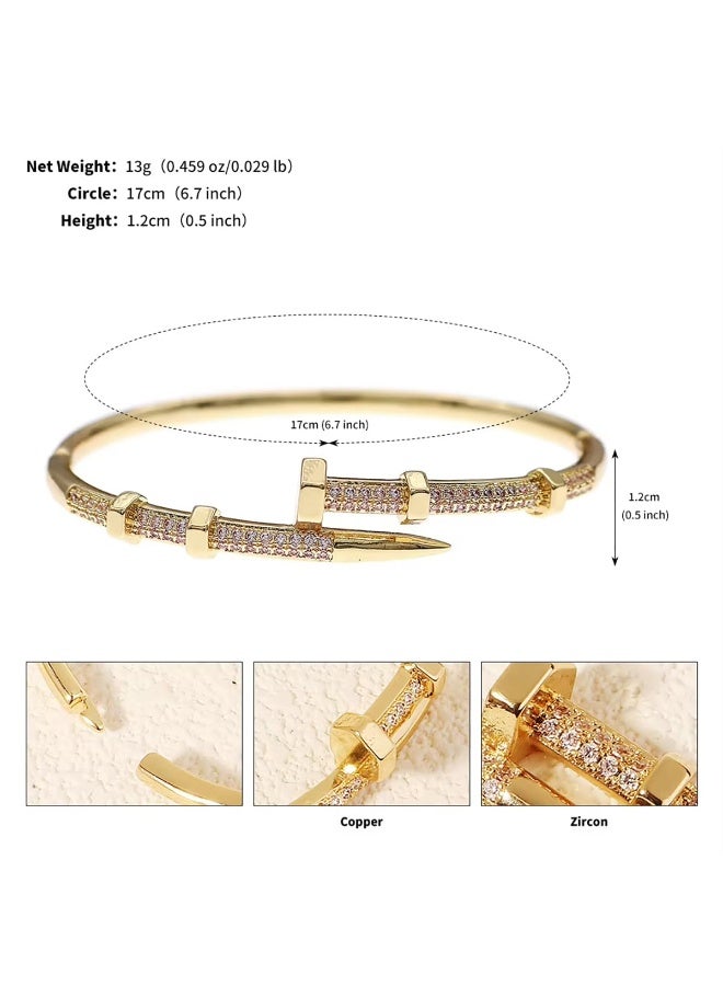 Nail Bangle Bracelet for Women 18K Gold Plated Cubic Zirconia Stones Titanium Steel Bracelet Jewelry Valentines Christmas Gifts - Image 2